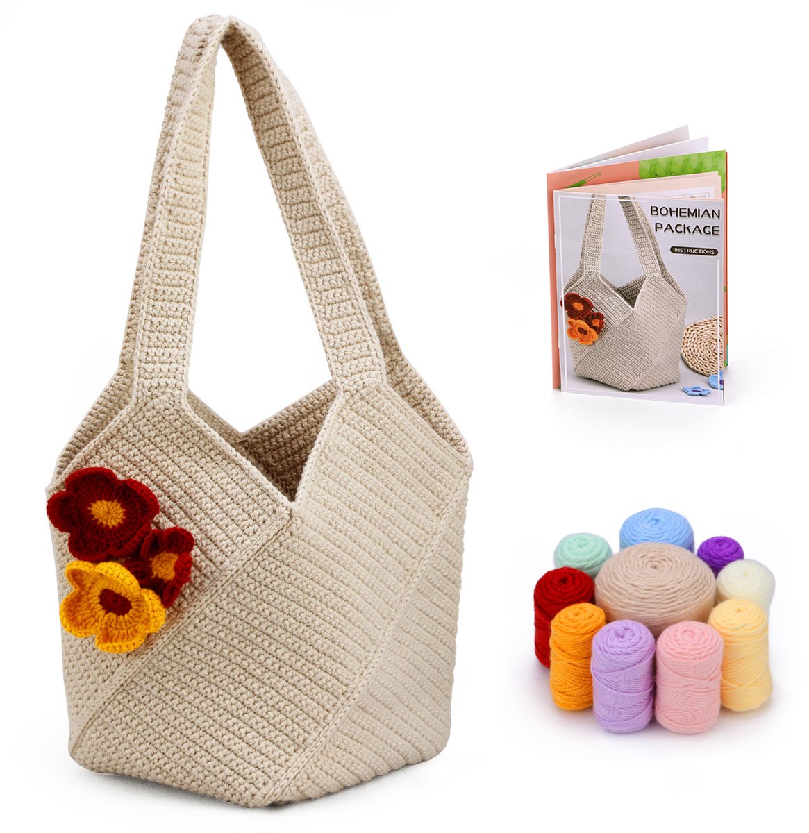 All-in-One Nieuw Handgemaakt Haakpakket Tas | DIY Gehaakte Tas – Compleet met Garen, Haaknaald & Patroon – Perfect voor Beginners